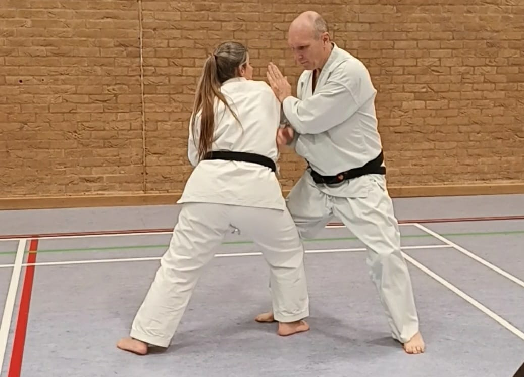Man and woman spar Shikukai Karate